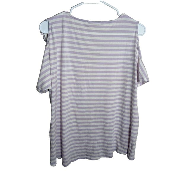 Michael Kors Blouse Women's Large Purple Striped Cold Shoulder Short Sleeve - Picture 2 of 9